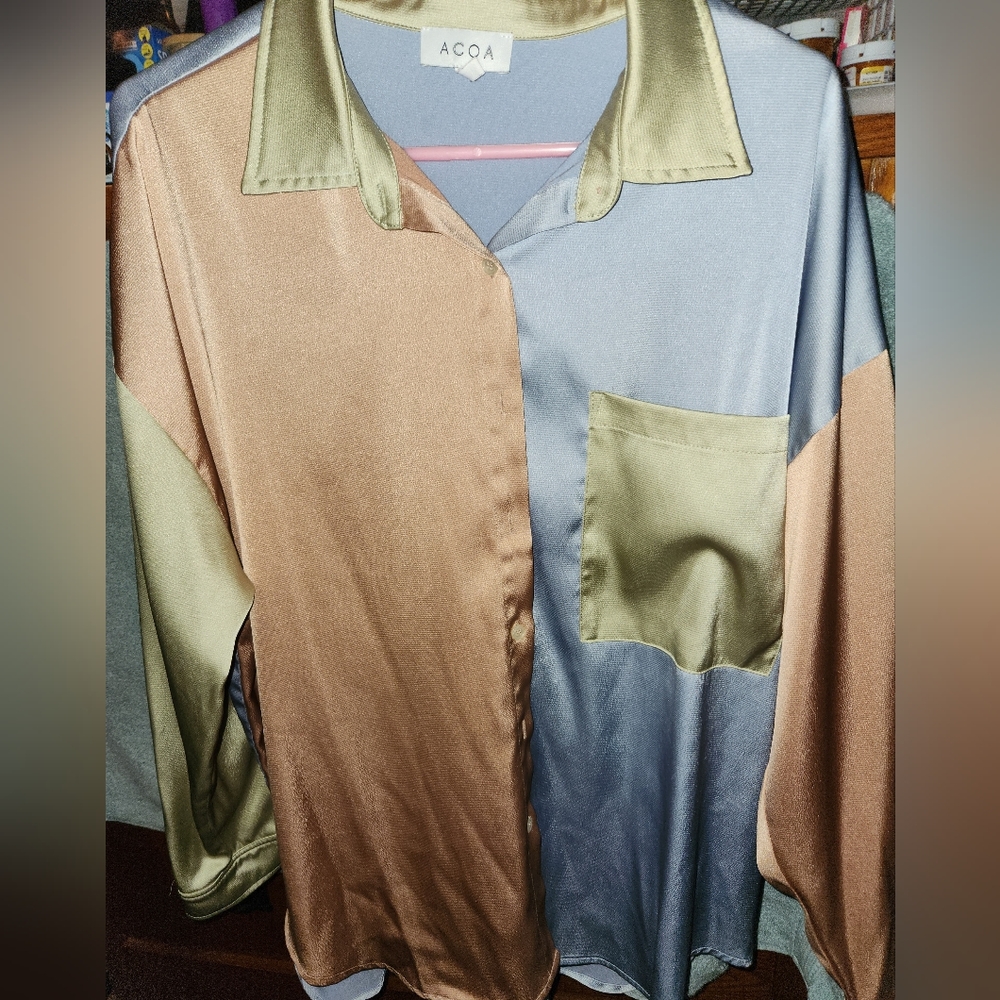 Satin Multi-color button up